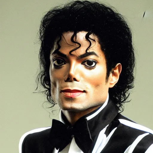 Prompt: Michael Jackson Stare smirk punches camera with ice in the background