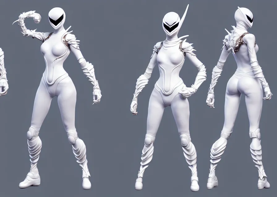 Image similar to character concept art sprite sheet of white swan concept female kamen rider, big belt, wing, human structure, concept art, hero action pose, human anatomy, intricate detail, hyperrealistic art and illustration by irakli nadar and alexandre ferra, unreal 5 engine highlly render, global illumination