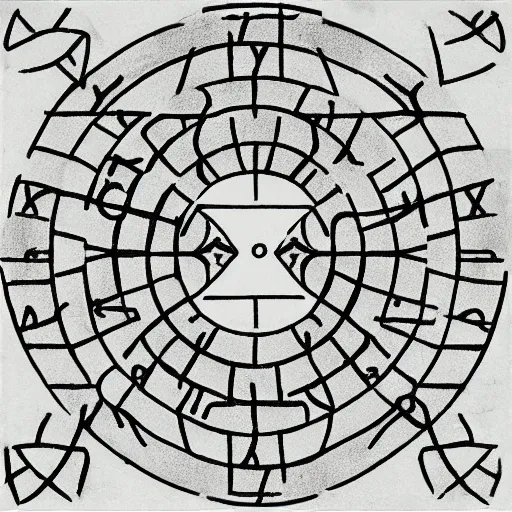 Image similar to a paper with the grammar rules of an alien language in the form of squares and circles