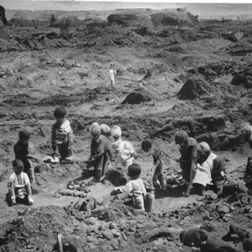 Image similar to ''children excavating a ufo''