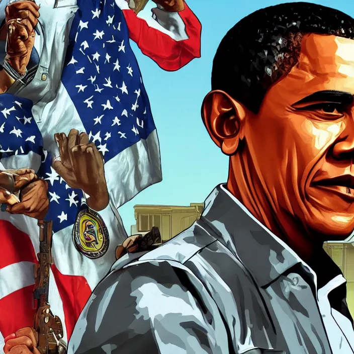 Image similar to Barack Obama in GTA V, Cover art by Stephen Bliss, Boxart, loading screen