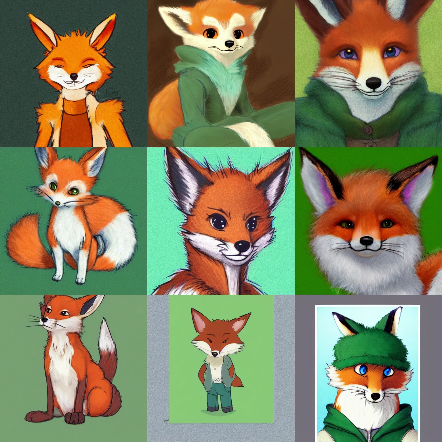 Prompt: soft cute fox / eevee boy fursona with bright green eyes, furry character portrait, by henriette ronner - knip, by beatrix potter, by aaron miller, commission for, soft lighting, illustration, furaffinity