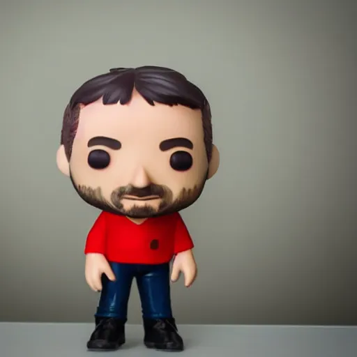 Image similar to Funko Pop doll of Jean-Luc Melenchon taken in a light box with studio lighting, some background blur