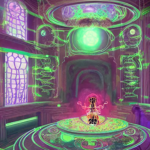 Image similar to ghost mansion, expressive eyes, floating, rbc, bunny, radiolaria, protophyta, micro - organisms, center frame, symmetric, rim light, marine microbiology, bioluminescence, electric, fur, soft, concept art, intricate details, highly detailed, colorful, photorealistic, disney pixar, octane render, iridescent, anime, 8 k