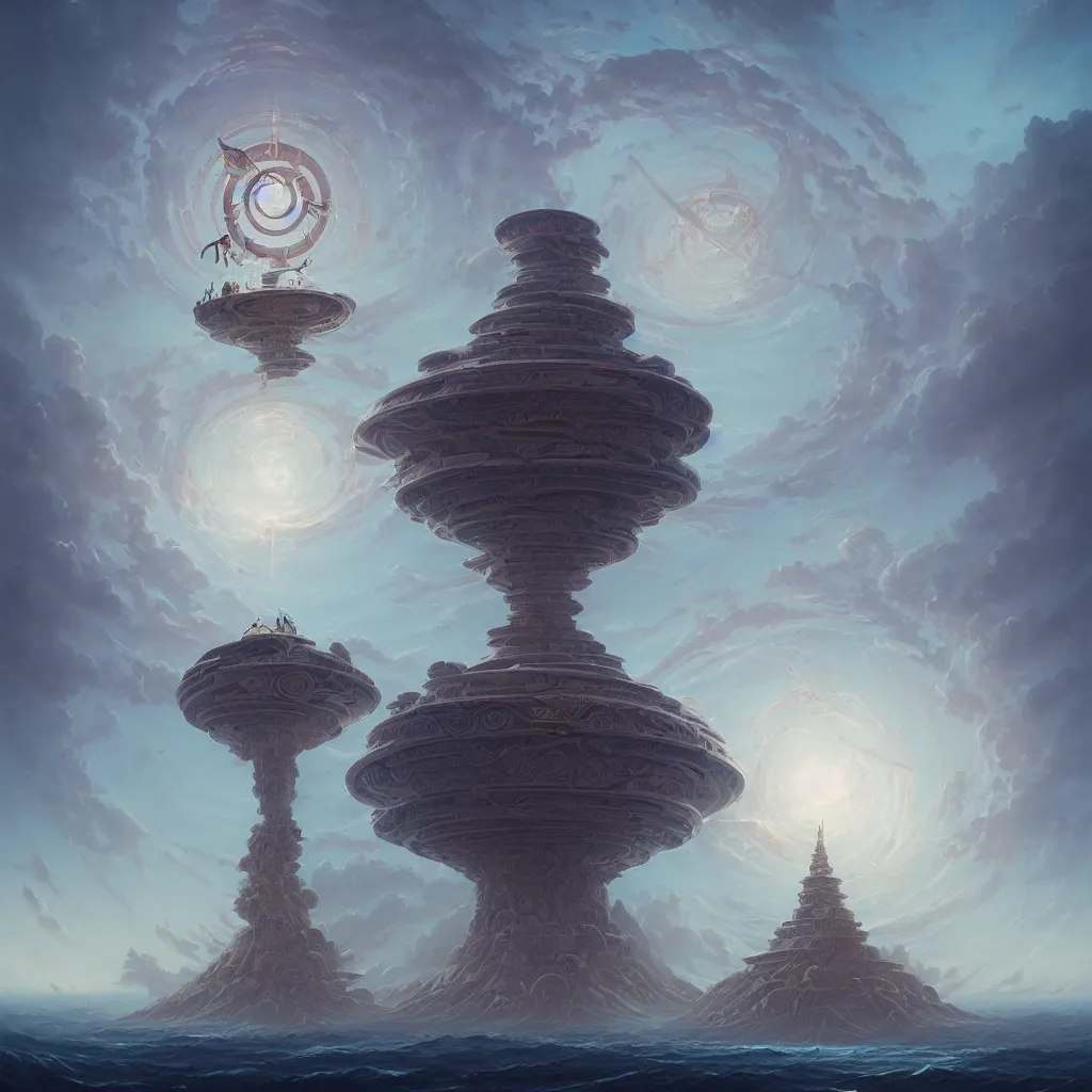Image similar to Giant Floating Circular Ancient Sacred Calligraphy Structure by Peter Mohrbacher