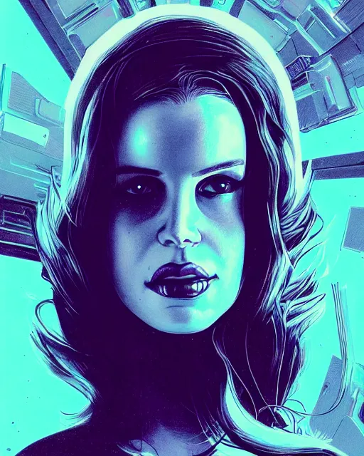 Image similar to portrait of lana del rey as a cyborg. intricate abstract. intricate artwork, by tooth wu, wlop, beeple, dan mumford. concept art, octane render, trending on artstation, greg rutkowski very coherent symmetrical artwork. cinematic, key art, hyper realism, high detail, octane render, 8 k, iridescent accents