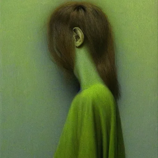 Prompt: young female in lime dress painting by Beksinski