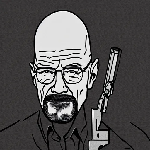 Image similar to Walter White pointing a gun at you, lineart