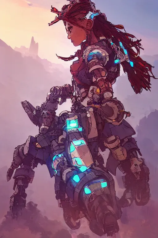 Image similar to combination suit armor aloy horizon forbidden west horizon zero dawn robot ninja mask helmet backpack tribal, art gta 5 comics, official fanart behance hd artstation by jesper ejsing, by rhads, makoto shinkai and lois van baarle, ilya kuvshinov, ossdraws radiating a glowing aura cgi rtx 2 0 2 2