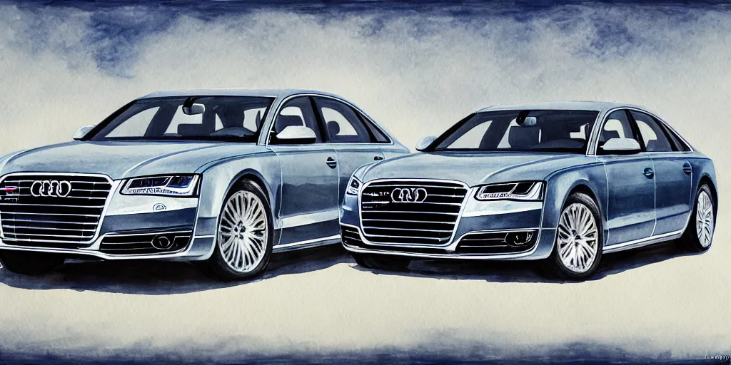 Image similar to audi a 8 water color painting, rtx, raytracing, 8 k, highly detailed, soft colors,