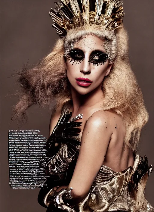 Prompt: lady gaga in an ancient themed photoshoot, nick knight, annie leibovitz, posing, style, vogue magazine, highly realistic. high resolution. highly detailed. dramatic. 8 k. 4 k.