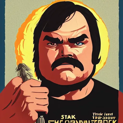 Image similar to jack black as a character in star trek tos, illustrated poster