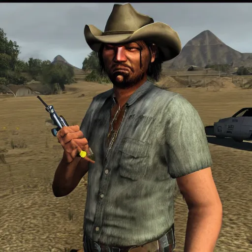 Prompt: john marston smoking!!!!!! weed in san andreas