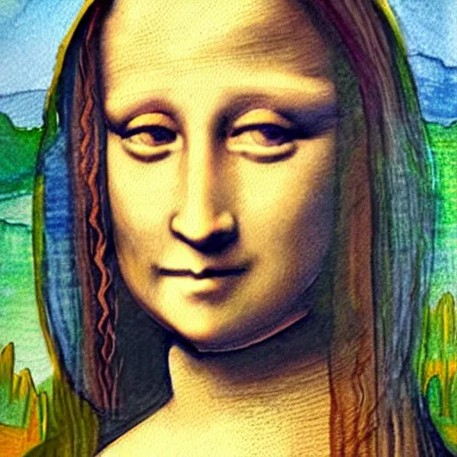 Prompt: Mona Lisa with eyebrows, water color style