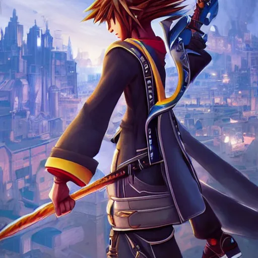 sora from kingdom hearts flying through a city, | Stable Diffusion ...