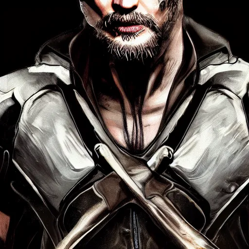 Image similar to Tom Hardy in wolverine suit Digital art 4K quality Photorealism