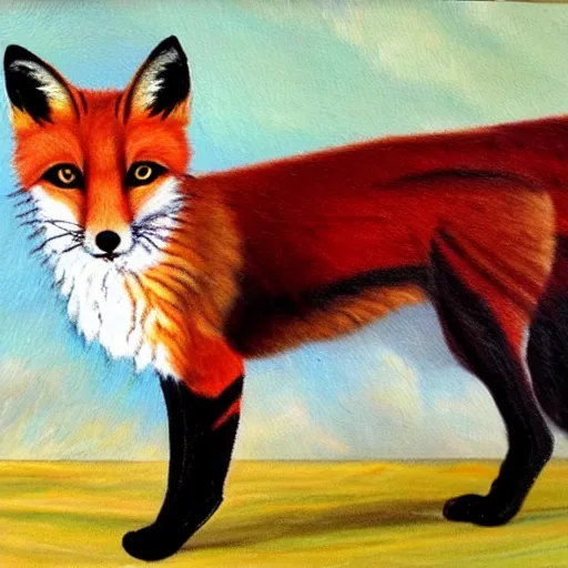 Image similar to a painting of a half cat half fox