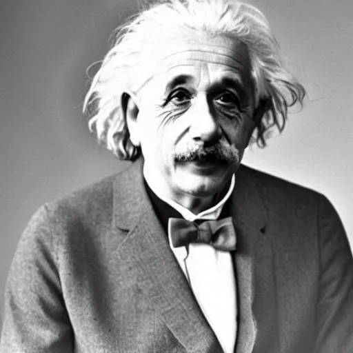 Image similar to Photograph of Albert Einstein having trouble choosing whether or not to wear white socks or black socks