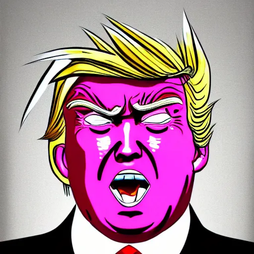 Image similar to portrait of Donald trump who looks like Majin buu from dragon ball z, digital art