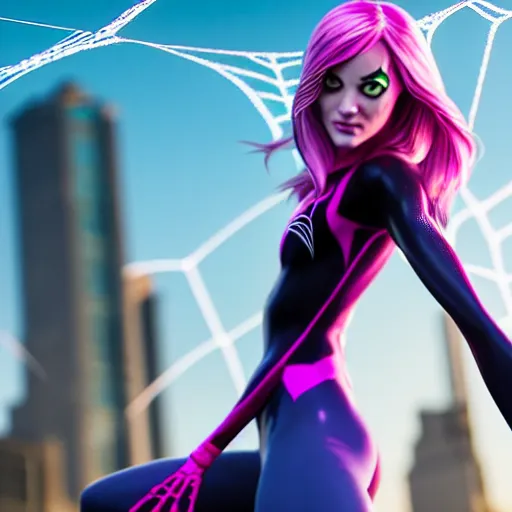 Prompt: photo of a beautiful spidergwen, highly detailed, 4k, HDR, smooth, sharp focus, hyper realistic, high resolution, photo-realistic