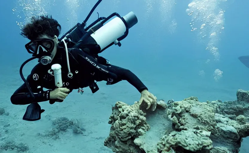 Image similar to a scuba diver finding the remnants of the international space station