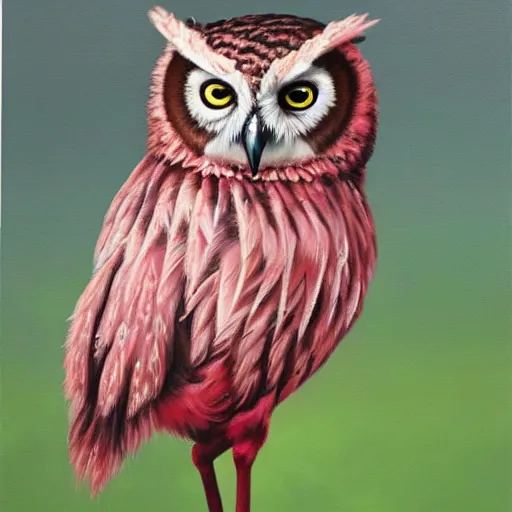 Prompt: hybrid animal cross between an owl and a flamingo detailed oil painting 4k