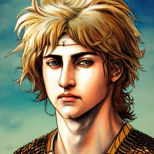 Prompt: portrait of alexander the great with a smug face, illustration by yoshitaka amano, vivid colors, extremely detailed, hd, 8 k, artstation