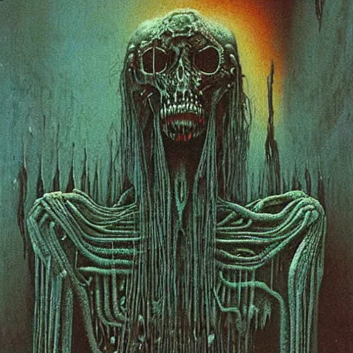 Image similar to acid rich colors, giger beksinski gammell horror king chaos