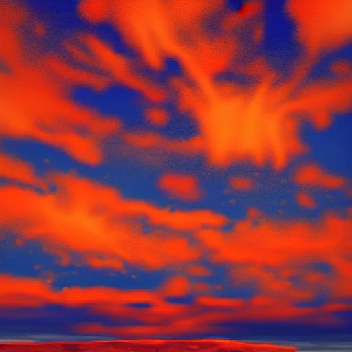 Image similar to beautiful digital art of a trail of clouds across the sky, beautiful, award - winning, digital art, yellow to red to blue sky, antview, perspective, trending on artstation