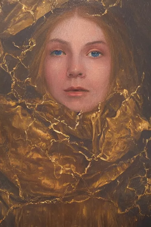 Image similar to hyperrealism oil painting, close - up portrait of face hiding in stingray medieval fashion model, knight, steel gradient mixed with nebula sky, in style of baroque mixed with 7 0 s book art