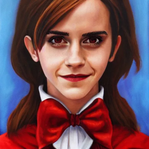 Image similar to emma watson as count chocula, cereal box, photorealistic, portrait, oil painting