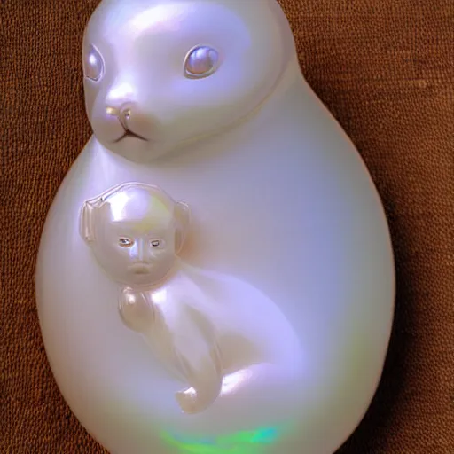 Image similar to opalescent baby seal figure opal pearl photograph realistic render