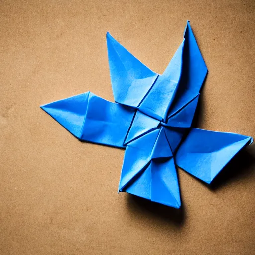 Image similar to an origami octopus, blue colors, macro photography, ambient light