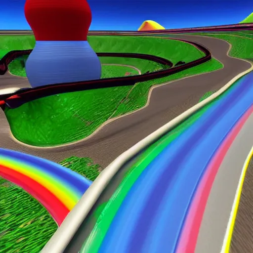 Image similar to Mario kart rainbow road, hyper realistic