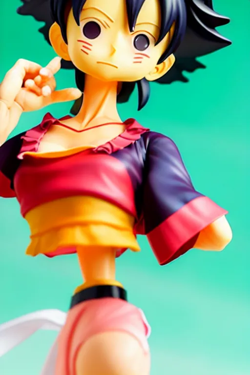 Prompt: figurine of luffy wearing an elegant summer blouse, personification, official store photo, commercial photo, featured on amiami, lovecraftian, 8 k, 8 5 mm, beautiful composition