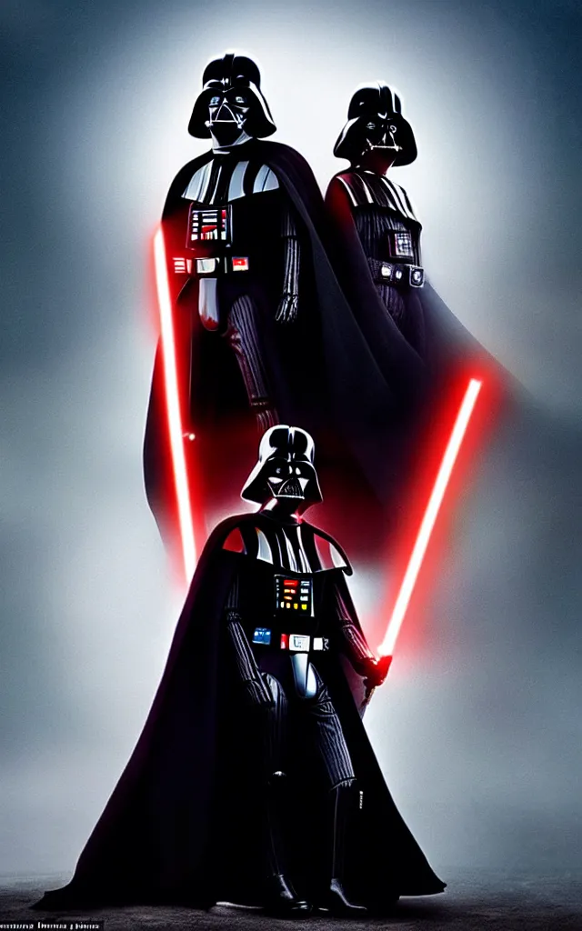 Image similar to darth vader and kristen stewart staying together in front of, on the background star destroyer landed on the wood ground, romantic poster for the twillight movie