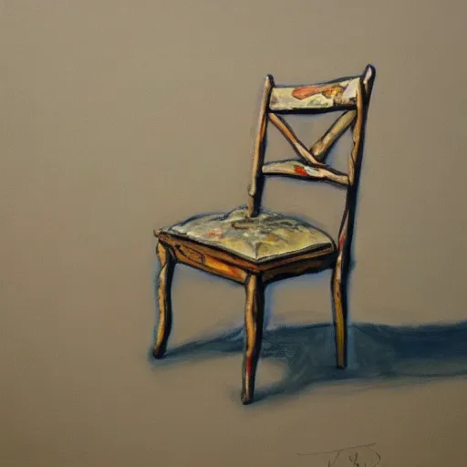 Image similar to a realistic painting of a chair on a hill highly detailed trending on art station