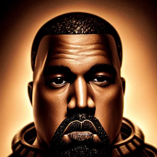 Image similar to Portrait of Kanye West as the emperor of humanity from warhammer 40k in Gears of War, splash art, movie still, detailed face, photorealistic facial features, cinematic lighting, dramatic, octane render, long lens, shallow depth of field, bokeh, anamorphic lens flare, 8k, hyper detailed, 35mm film grain