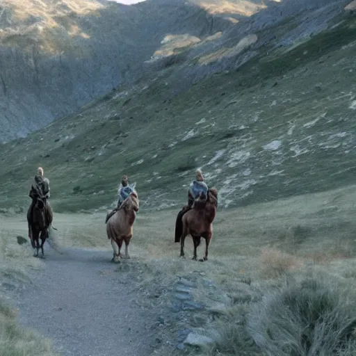 Image similar to still from lord of the rings showing the ride of the rohirrim, riding toward minas tirith on alpacas