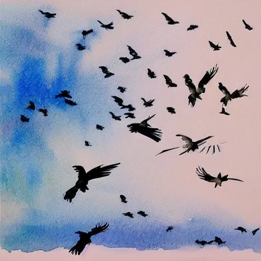 Prompt: “birds in flight, water colour”