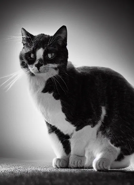 Prompt: cinematic shot epic black and white cat, hyper realistic, mood lighting, fantasy, detailed cat, highly detailed, super realistic, perfect lighting pixel sorting, style sheet