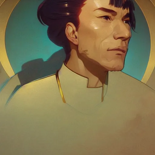 Image similar to star trek starship captain, finely detailed features, closeup at the face, perfect art, gapmoe yandere grimdark, trending on pixiv fanbox, painted by greg rutkowski makoto shinkai takashi takeuchi greg rutkowski, alphonse mucha, akihiko yoshida