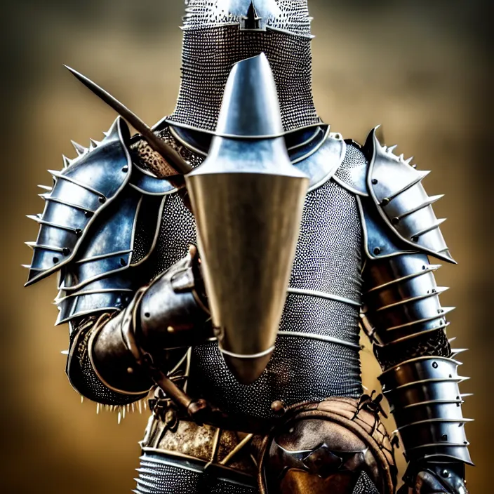 Image similar to photo of a knight with spiked armour and a mace, highly detailed, 4 k, hdr, smooth, sharp focus, high resolution, award - winning photo