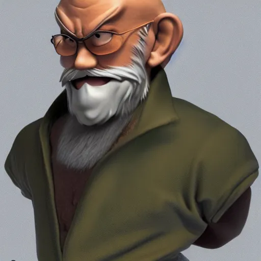 Image similar to a realistic photo of master roshi from dragon ball, as a real human