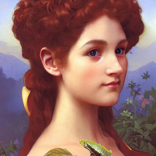 Image similar to a vintage portrait painting of a fantasy explorer lady, highly detailed, art by tristan eaton and artgerm and william - adolphe bouguereau