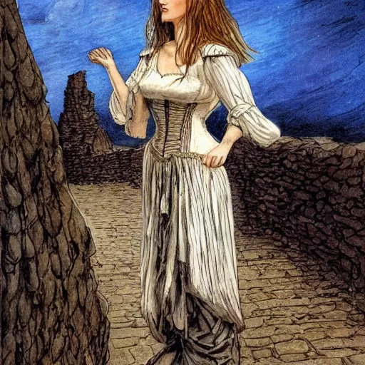 Image similar to a mummy in victorian clothes and a top, graphic novel style by alan lee and john howe