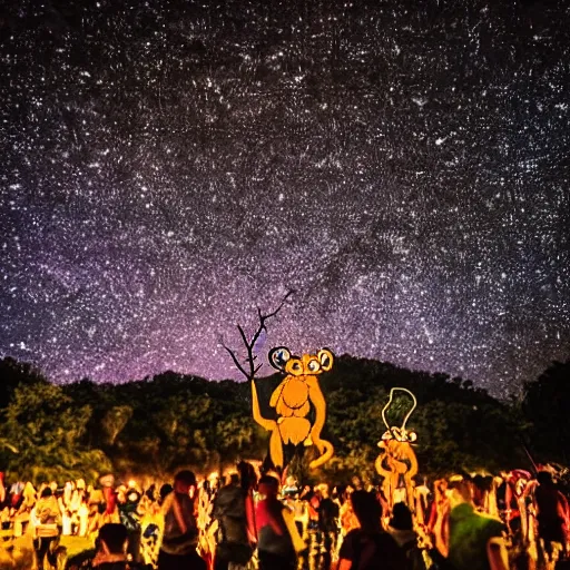 Prompt: A monkey at ozora festival by night