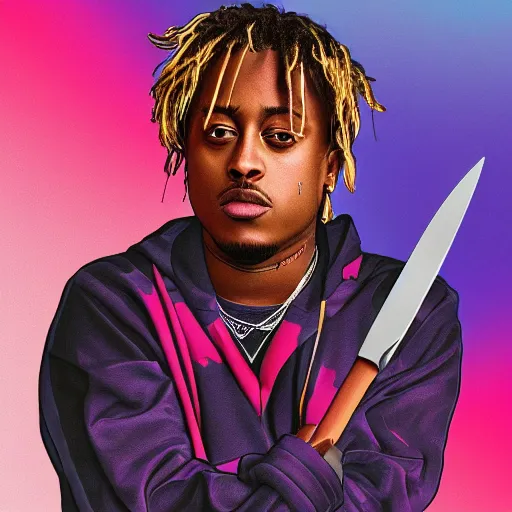 Image similar to juice wrld holding up a knife digital art 4 k the detailed super realistic