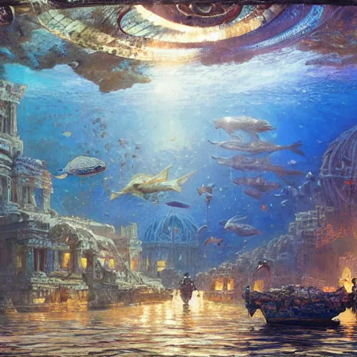 Prompt: underwater city, under the sea, ancient greece, blue glow highly detailed painting by gaston bussiere, craig mullins, j. c. leyendecker 8 k