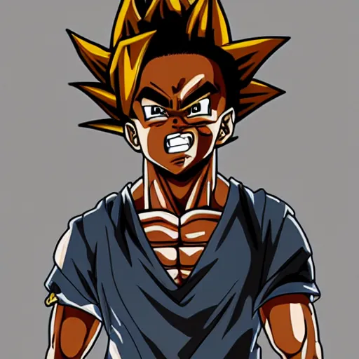 Image similar to kendrick lamar drawn in the style of dragon ball z, highly detailed, shading